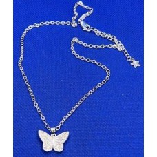 Corrente 40cm  pingente borboleta com zircônia e alongador 5cm folheado a prata 35 milésimo (UN) CO-10732